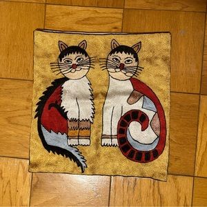 Embroidered pillow case with cats
